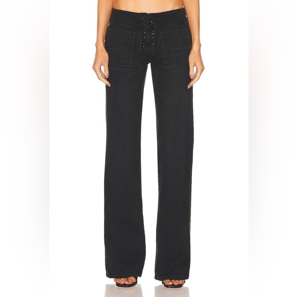 NWT EB Denim Low Rise Lace Up Wide Leg Jeans in Fox Black - Picture 2 of 10